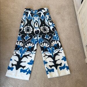 Zara Blue and Black Floral Wide Leg Pants